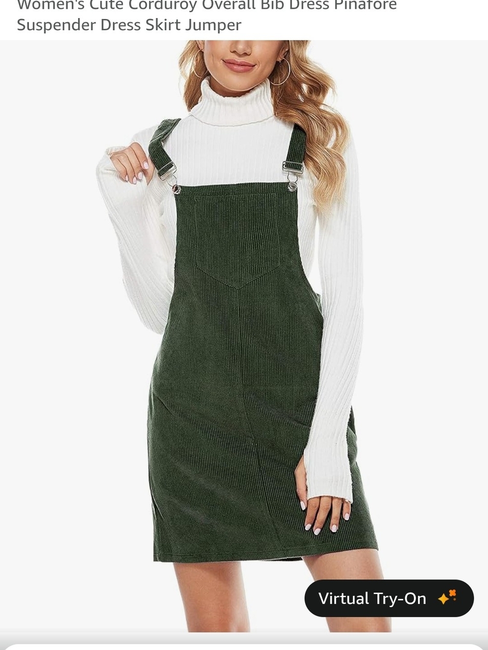 Corduroy Pinafore Overall Dress in Dark Green
